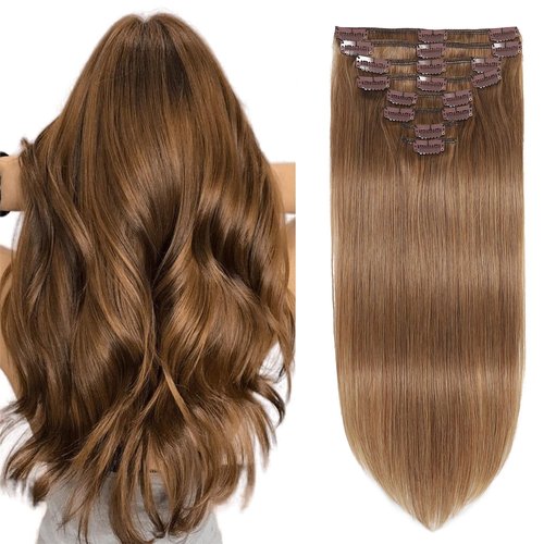 Clip in Hair Extensions Real Human Hair Clip in Extensions for Women Seamless Invisible Chestnut Brown Natural Remy 100% Human Clips ins Extension 8pcs Double Weft 22 inch 4oz/110g
