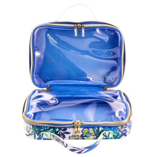 Lilly Pulitzer Cosmetic Case with Two Zippered Pockets, Vinyl Window, and Handles, Easy to Clean Travel Toiletry Bag, Travel Makeup Bag with Gold Details, The Hottest Spot