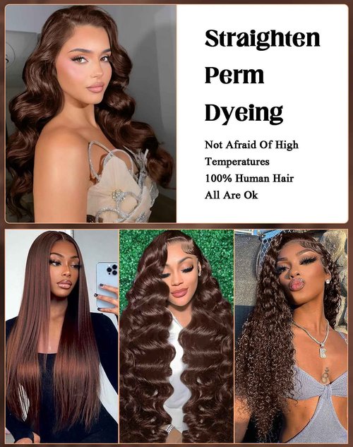 usmoother 4# Chocolate Brown Lace Front Wig 30 Inch Body Wave Lace Front Wigs Human Hair 200 Density 13x6 HD Lace Frontal Colored Wigs | Soft Non-shedding Non-tangling Full Length No Peculiar Smell