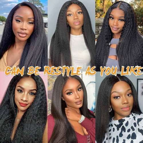WZVHAIR Clip in Hair Extensions Kinky Straight Clip in Hair Extensions 100% Virgin Human Hair 7pcs with 16Clips 120g/set Natural Black Yaki Straight (Kinky Straight, 20 Inch)