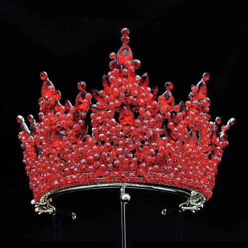 Red Crowns for Women Large Crystal Tiaras Tall Pageant Crowns Rhinestone Royal Queen Headband Princess Quince Headpieces for Wedding Birthday Prom Costume Cosplay Celebration