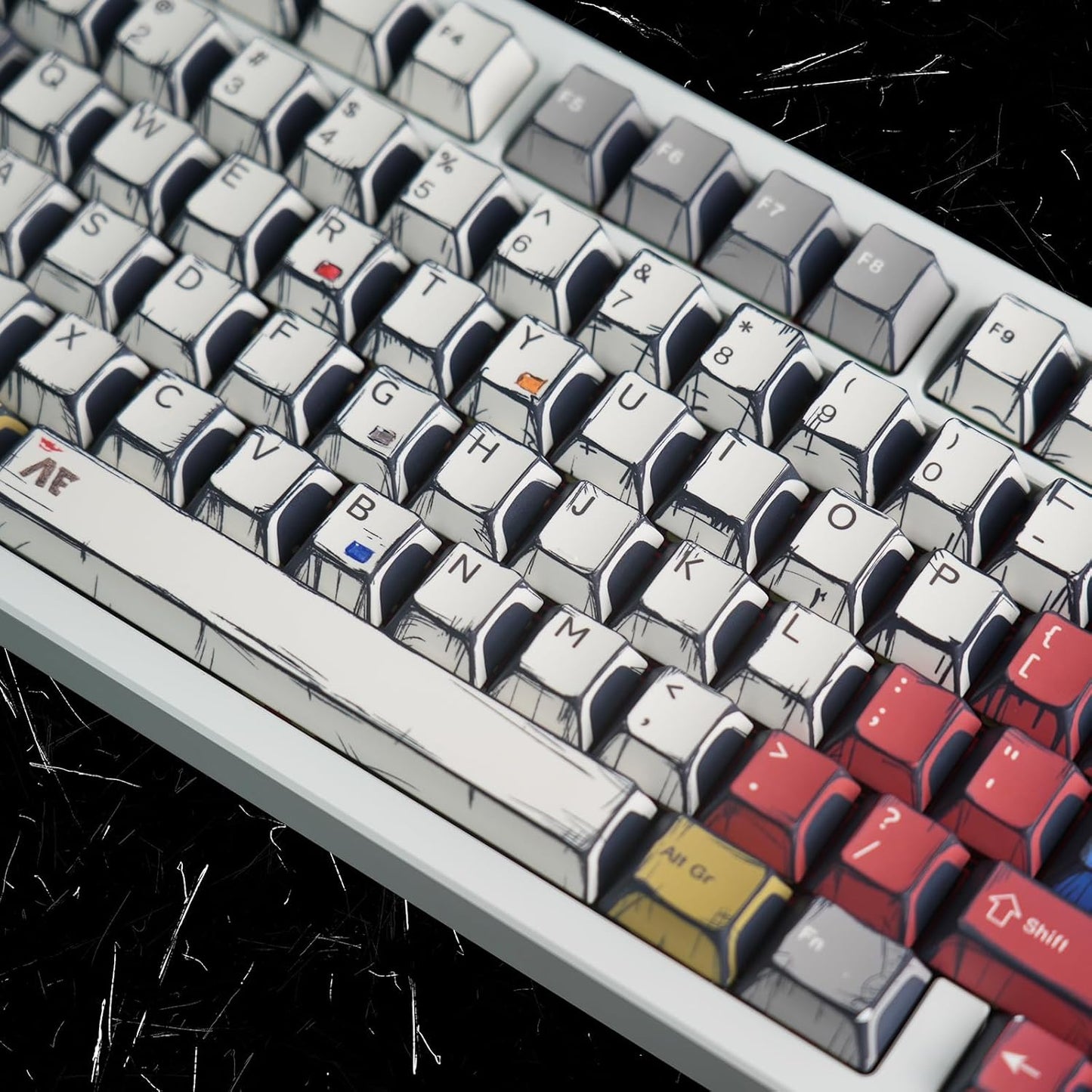 Anime PBT Keycaps,Japanese Manga Cherry Profile Custom Keycaps Set 60 65 75 100 Percent,5 Side Dye Sublimation 137 Keys Set for Cherry Gateron MX Switches Keyboards,Black and White
