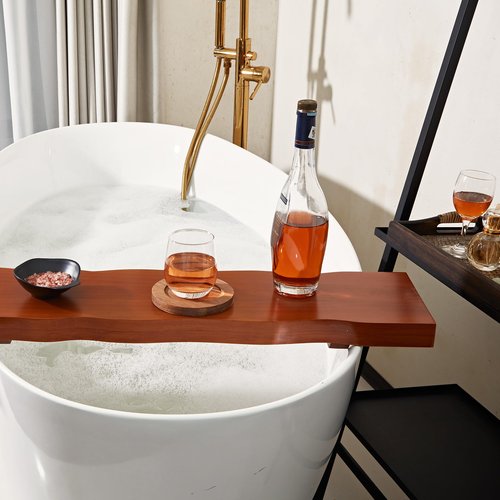 Wood Bathtub Caddy Tray, Anti-Slip Premium Wood Bathtub Tray, Waterproof Rectangle Bath Table with Waved Edge, Sturdy Organic Bath Board for Bathroom
