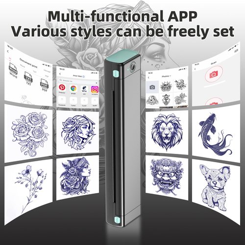 ItriAce Tattoo Stencil Printer, Tattoo Printer, M08F Stencil Printer with 10 PCs Tattoo Transfer Paper, Bluetooth Stencil Printer for Tattooing Compatible with Phone & PC, with 1 Case,203DPI