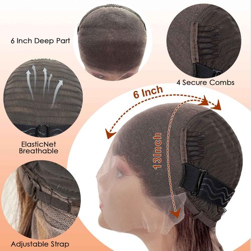 Hepnok Honey Blonde Highlight Wig Human Hair Ombre Body Wave 13x6 HD Lace Front Wigs Human Hair Pre Plucked 200% Density P4/27 Brown Highlight Colored Lace Frontal Glueless Wigs for Women 20 Inch