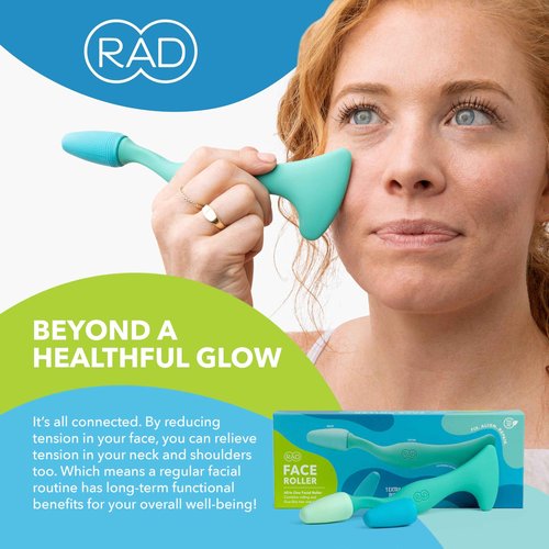 RAD Facial Roller - 2-in-1 Jade Roller & Gua Sha Tool, Silicone Handle, Skin Care, Rolling & Scraping Massage Therapy