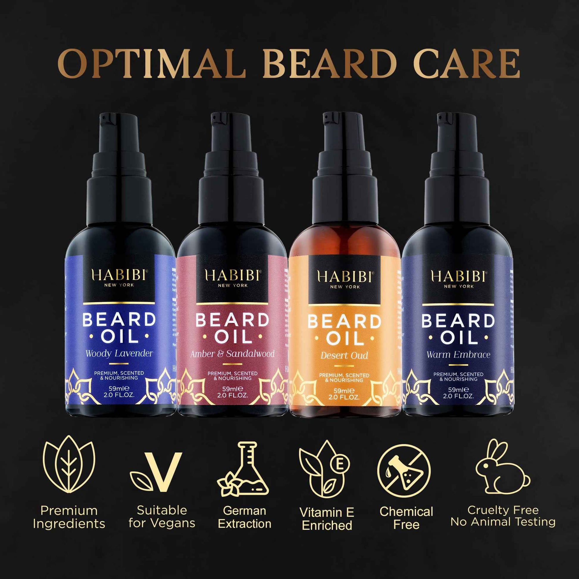 H HABIBI Beard Oil Collection – 4 Pack, 2.0 Fl. Oz Each, Naturally Derived Beard Growth Oil for Men, Beard Care Essentials – Nourishes, Softens & Promotes Healthy Beard Growth