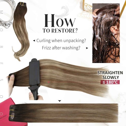 Moresoo Bundle Clip in Hair Extensions with Weft Hair Extensionso Human Hair Balayage #4/10/16