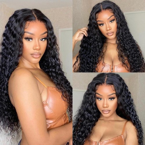 Deep Wave Curly Lace Front Wigs Human Hair 13x4 Frontal Wigs Deep Curly Human Virgin Hair Wigs 16 inches Glueless Deep Curly Wigs 150% Density Pre Plucked with Baby Hair Natural Color (16inches)
