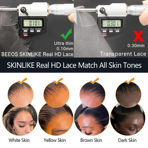 BEEOS Yaki Straight 5x5 SKINLIKE Real HD Lace Closure, Pre-Plucked Bleached Knots 0.10mm Ultra-thin Invisible HD Lace Human Hair 14 Inch