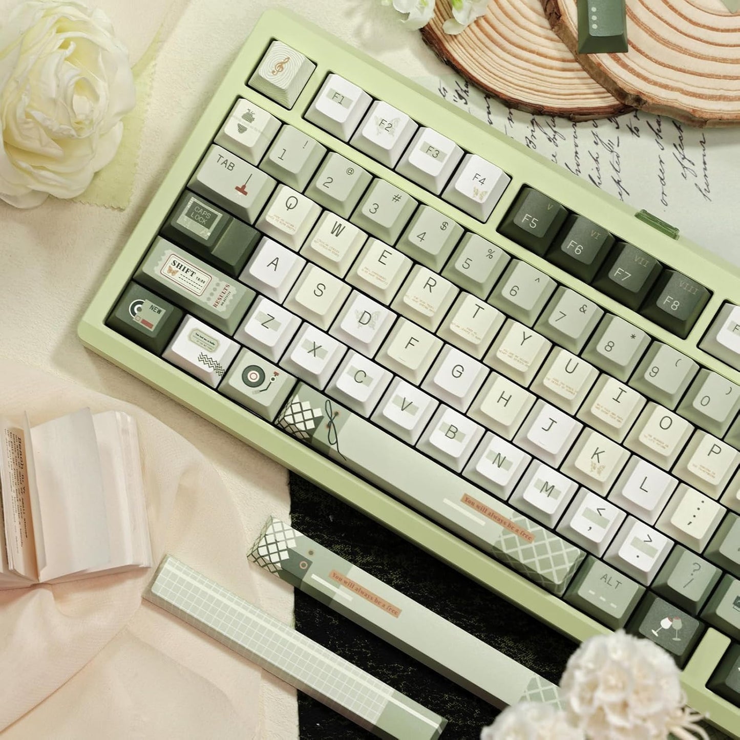 145 Keys PBT Keycap Cherry Profile, Light Blue White Black Bow Aesthetic Dye Sublimation Gaming Custom Keycaps for ANSI/ISO Layout Mechanical Keyboards
