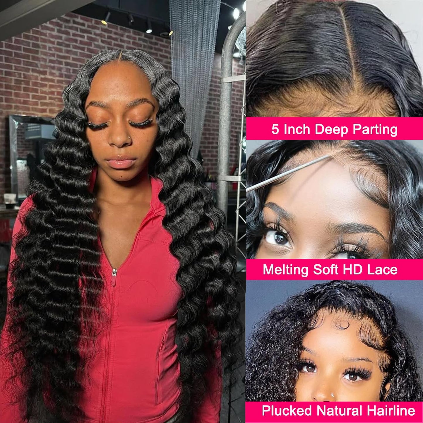 Karlami 5X5 Deep Wave Lace Front Wigs Human Hair Wet and Wavy Human Hair HD Lace Closure Wigs Glueless Wigs Human Hair Pre Plucked 180% Density Wig (5X5 Black, 22 inch, Deep Curly)