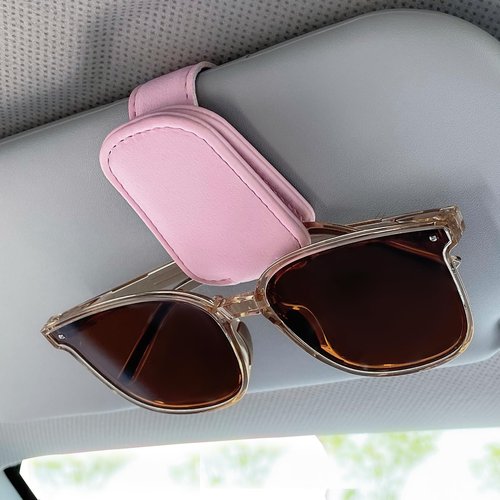 KIWEN Sunglasses Holders for Car Visor, Magnetic Leather Glasses Eyeglass Clip for Car, Ticket Card Clip Sunglasses Mount, Car Visor Accessories Gadgets (1, Pink)