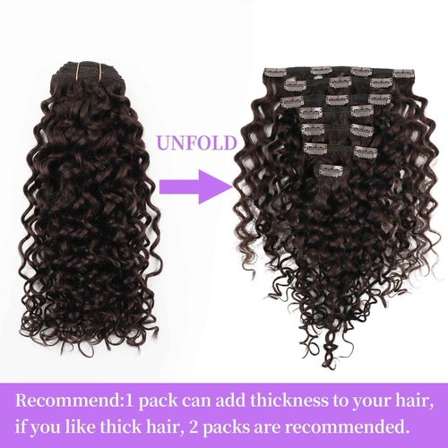 Sassina Natural Wave Clip in Extensions Human Hair Thick Remy Hair Extensions Clip ins Dark Brown Double Weft Brazilian Human Hair Extensions Full Head for Women 7Pcs 120G 22 Inch