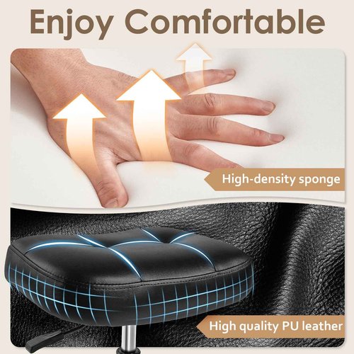 Rolling Stool Wider Rectangular Cushion-Provides a Comfortable, Stable Support Surface with Loop Footrest for Leg Support,Adjustable Stool with Wheels for Salon Tattoo Massage Office Home (Black)