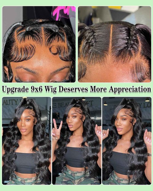 Kapelli Hair Glueless HD Lace Front Wigs Human Hair Pre Plucked Bleached Knots with Baby Hair 200% Density 9x6 Body Wave Lace Closure Wigs for Black Women Natural Black Color 24 Inch