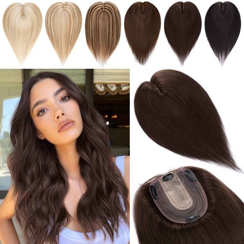 Rich Choices Hair toppers for women real human hair, 10 * 12cm silk base, Dark Brown hair pieces for women with thinning hair, no bangs 14 Inch #02