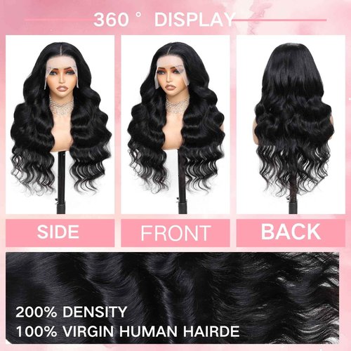 LUCKOKOS 22 Inch 13x6 Body Wave Lace Front Wigs Human Hair 200 Density HD Transparent Lace Front Wigs for Black Women Glueless Frontal Wigs Human Hair Pre Plucked