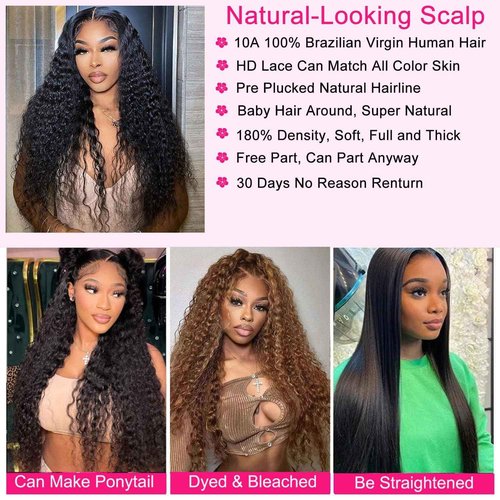 Hoiloxa 5x5 HD Lace Closure Wigs Human Hair Deep Wave Lace Front Wigs Human Hair 180% Density Wet and Wavy Deep Curly Closure Wig Glueless Curly Wigs for Black Women Deep Wave Wig 26 Inch