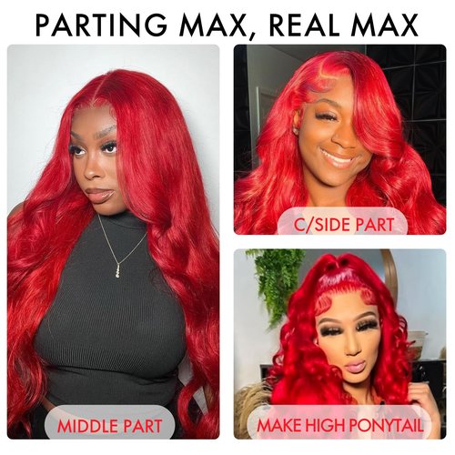 ELISHEVA Red Lace Front Wigs Human Hair 26 Inch 200% Density Red Wig Human Hair 16A 13x4 Body Wave Colored Lace Front Wigs Pre Plucked Glueless Red Frontal Wig