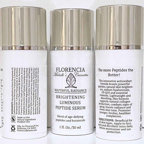 Florencia Brightening Luminous Peptide Serum - Age-Defying Face Serum with Peptides, Sodium Hyaluronate & Organic Botanicals – Helps to Reduce Wrinkles, Illuminate Complexion, 1 Oz