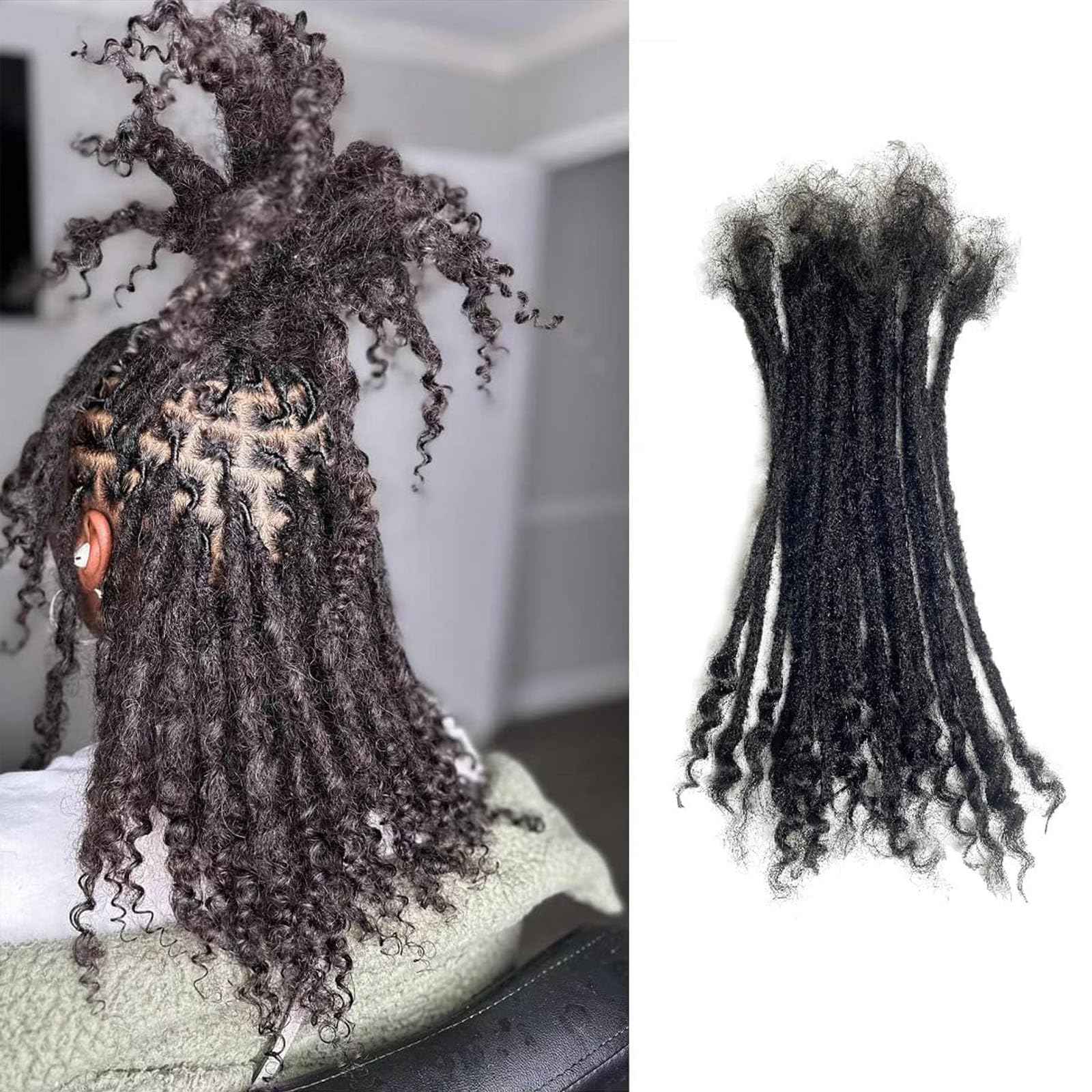 0.4cm Width Dreadlock Extensions 10 Inch 30 Strands 100% Permanent Human Hair Loc Extension with Curly Ends Natural Black Curly Locs Human Hair Can Be Dyed Bleached Curled And Twisted