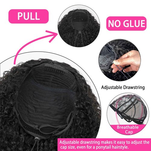 veravicky Curly Half Wig Human Hair - 180% Density Wear Go Glueless Wigs Human Hair 12 Inch Kinky Curly 3 In 1 Half Wig for Women Drawstring Seamless Flip Over Headband Wig Beginner Friendly
