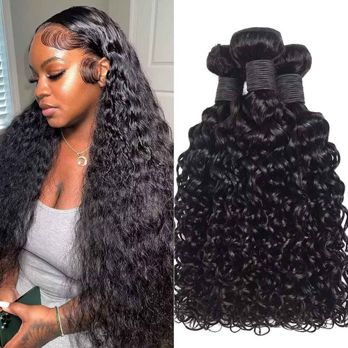 Water Wave Human Hair Bundles 12A Double Weft Deep Curly Wave Bundles 100% Unprocessed Brazilian Virgin Human Hair Natural Black Color Wet And Wavy Hair Extensions 20 22 24