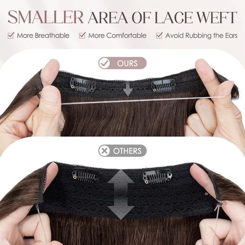 Elailite Halo Hair Extensions Real Human Hair for Women Dark Brown Wavy Hair Halo Clip in Remy Hairpiece with Adjustable Invisible Wire 18 Inch 65G