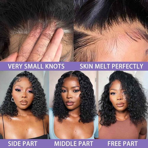 Sungirl Bob Wig Human Hair 13x4 Deep Wave Curly Lace Front Wigs Human Hair For Women Short Bob Wig Pre Plucked with Baby Hair Glueless Hair Curly Wigs Nature Hairline 180% Density 16 Inch