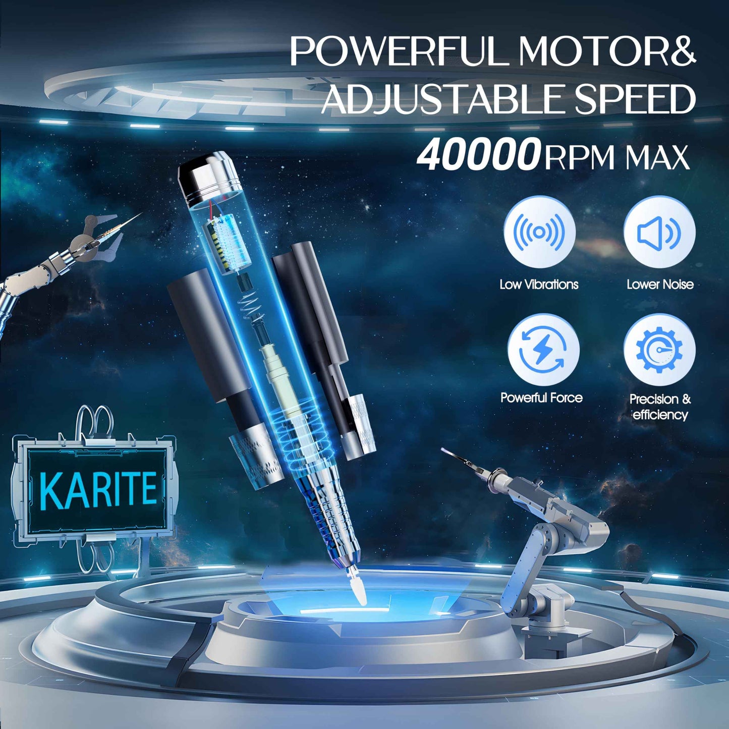 Karite Professional Nail Drill - 4000mAh Battery, 40000 RPM, Upgraded Motor with Low Vibration and Noise, Adjustable Speed and Direction - Perfect Electric Nail Drill for Salons and at-Home Use