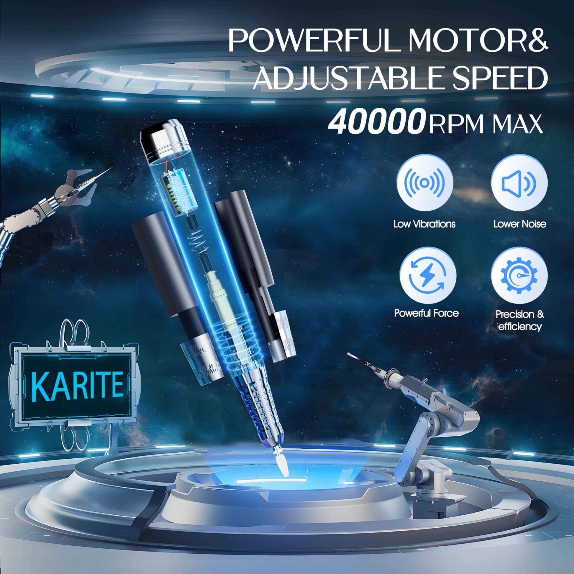 Karite Professional Nail Drill - 4000mAh Battery, 40000 RPM, Upgraded Motor with Low Vibration and Noise, Adjustable Speed and Direction - Perfect Electric Nail Drill for Salons and at-Home Use