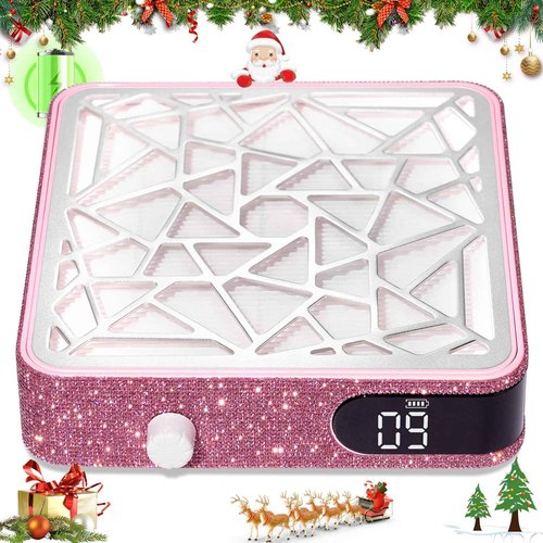 CHRISTINE SHELLY Nail Dust Collector, Cordless Dust Collector Nail Tech, Powerful Vacuum Fan Vent Dust Collector Extractor Dust Suction Machine for Acrylic Nails Polishing, Nail Salon, Pink Diamond