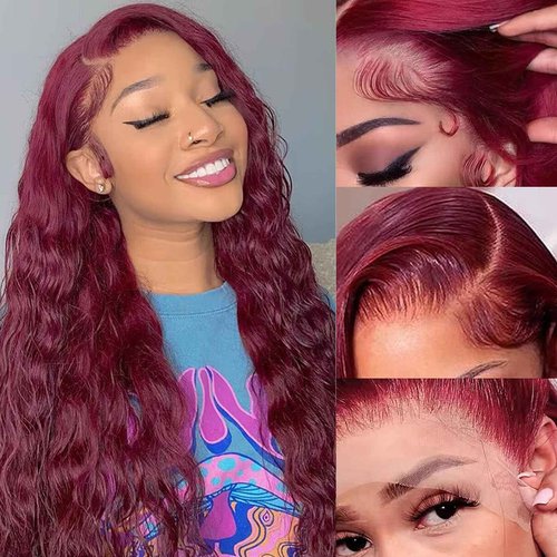 FASHION PLUS 99J Loose Wave Lace Front Wigs Human Hair Pre Plucked 200% Density 13x4 HD Transparent Burgundy Loose Deep Wave Full Frontal Human Hair Wigs for Black Women
