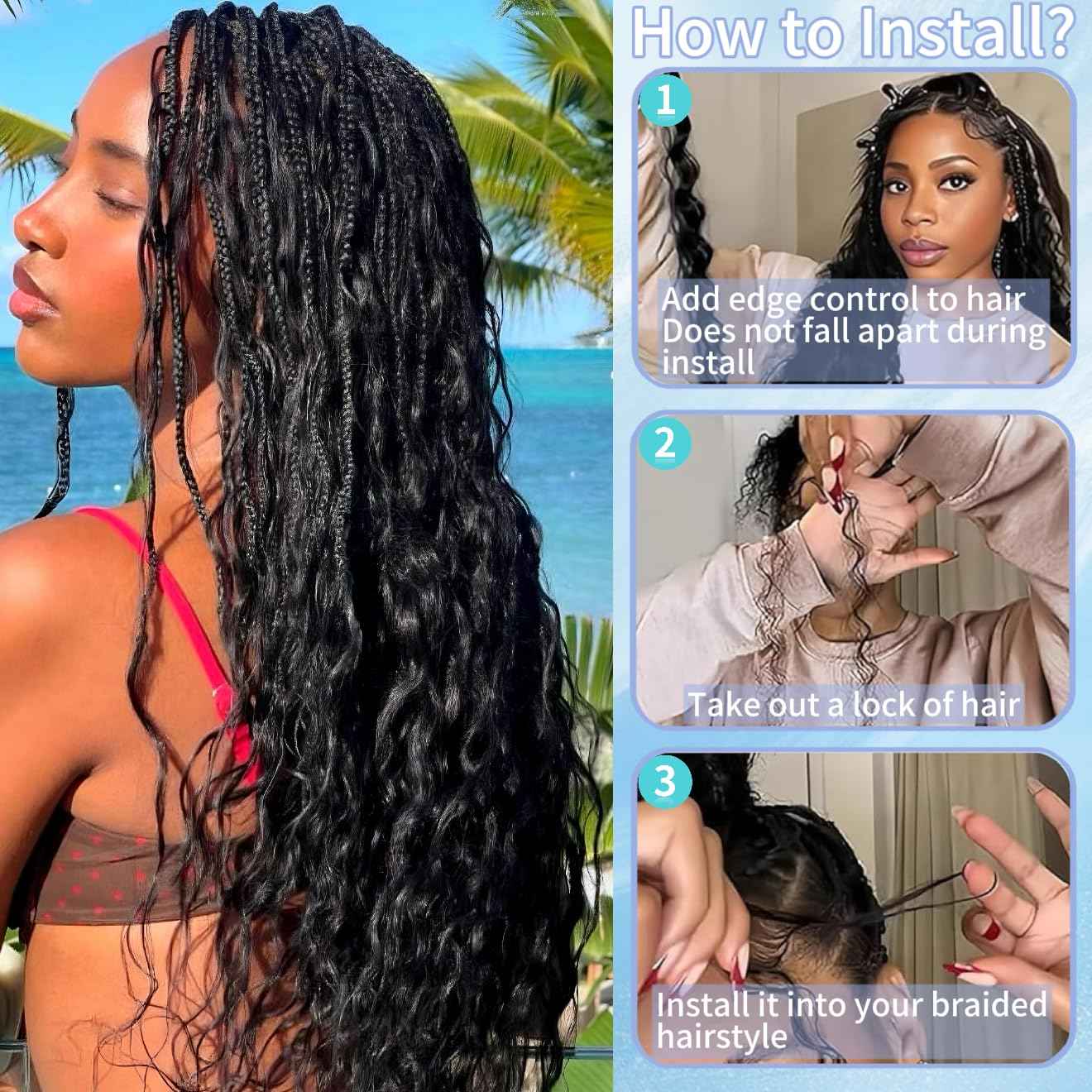 Human Braiding Hair for Boho Braids 20inch 100% human hair Water Wave Bulk Braiding Knotless No Weft Curly Bundles Human Hair Wet and Wavy Micro Hair Extensions Bulk 2 Bundles 100g hair Natural Color