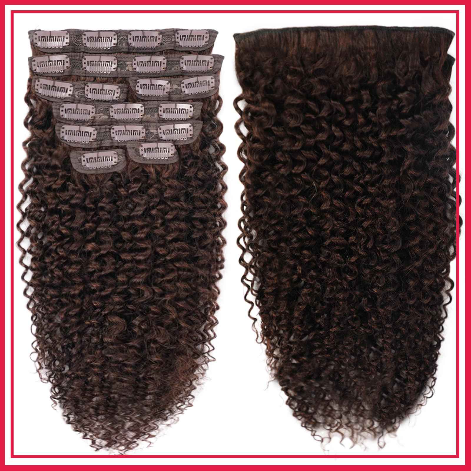 18 Inch Chocolate Brown Kinky Curly Clip Ins 110g 8pcs 3C 4A Curly Clip In Hair Extensions Real Human Hair Full Head for Women 100% Brazilian Remy Human Hair Extensions Natural Color with 20 Clips #4