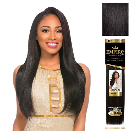 Sensationnel Empire yaki human hair - Tangle Free Weaving for Quick Weave and Sew in Styles for Faux Highlights and Fauxmiddlepart Leave Out - 1 Pack (22 inch, 1B OFFBLACK)