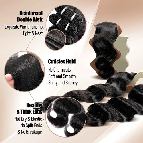 Lynch 15A Body Wave Bundles Human Hair, 14 16 18 Inch Real 100% Unprocessed Raw Cambodian Hair 3 Bundles, Plush Thick Cambodian Virgin Hair 105 Gram Per Bundle Natural Black For Woman