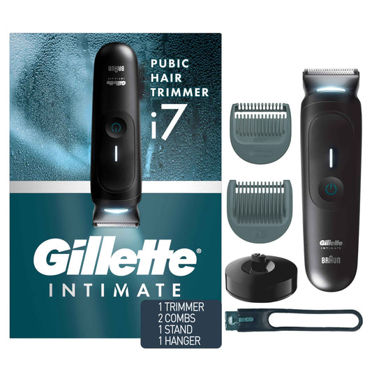 Gillette i7 Intimate Men’s Premium Pubic Hair Trimmer, Waterproof LED Body Hair Trimmer for Men, Manscaping Body Groomer