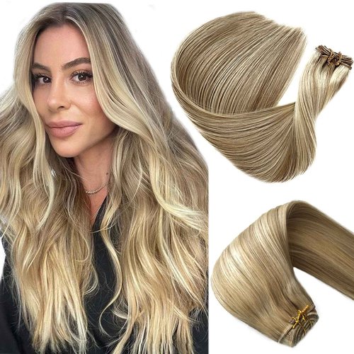 Benafee Balayage Human Hair Weave Bundles 20 Inch Beige Blonde Mix Platinum Blonde Sew in Weft Hair Extensions Real Human Hair for White Hand Tied Weft Remy Hair Extensions Sew in Human Hair Bundles
