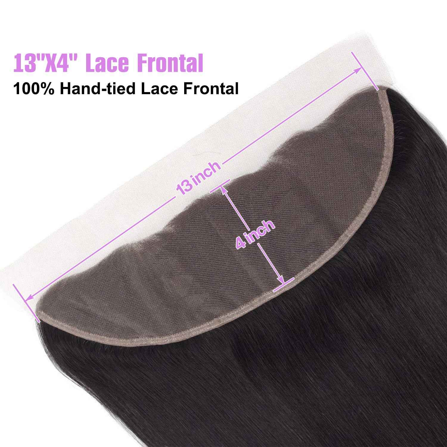 13x4 Straight HD Lace Frontal Closure 100% Unprocessed Brazilian Virgin Hair Silky Smooth Texture 150% Density Ear to Ear Lace Pre-Plucked Natural Black Long-Lasting 16 Inch