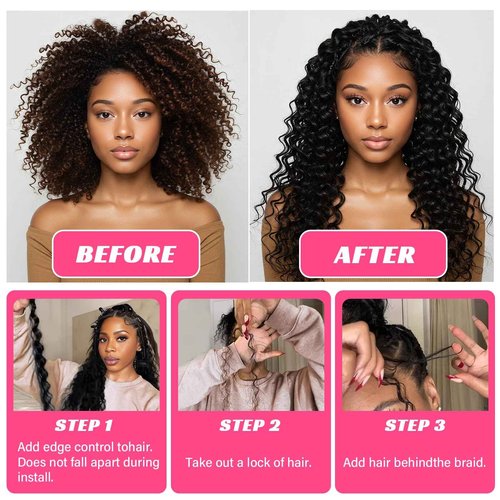 Human Braiding Hair for Boho Braids, 100 Percent Wet and Wavy Human Hair for Boho Knotless 12A Deep Wave Boho Human Braiding Hair Curly Hair Extensions 100g 2 Bundles Natural Color