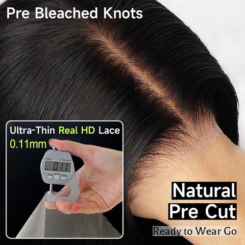 Topnormantic Wear and Go Glueless Wigs Human Hair Pre Plucked Pre Cut, Blunt Cut Bob Wigs Human Hair Bleached Knots 210% Density 12A Brazilian Virgin Hair 5x5 HD Lace Closure Wigs Black Women 10 Inch