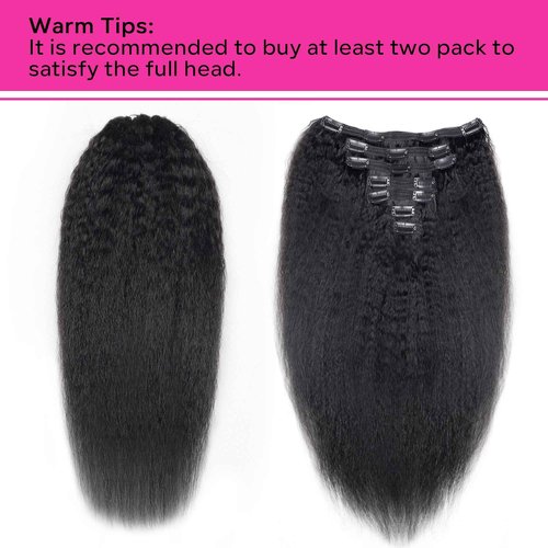 Lysilf Kinky Straight Clip in Hair Extensions Full Head Brazilian Virgin Human Hair Kinky Straight Clip ins for Black Women,7Pcs whit 16 Clips Double Lace Weft,100Gram Natural Black(22Inch, 1B)