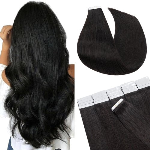SEGO Tape in Hair Extensions Human Hair 18 Inch 100g 40pcs Natural Straight 100% Remy Rooted Seamless Skin Weft Invisible Double Sided Tape Hair for Women-Natural Black