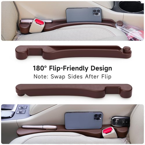 Car Seat Gap Filler 2 Pack Soft Foam Multifunctional Seat Side Gap Filler with Organizer & Hook Function, 3in1 Gap Stopper Universal Fit Car SUV Truck Fill The Gap Between Seat & Console (Deep Brown)