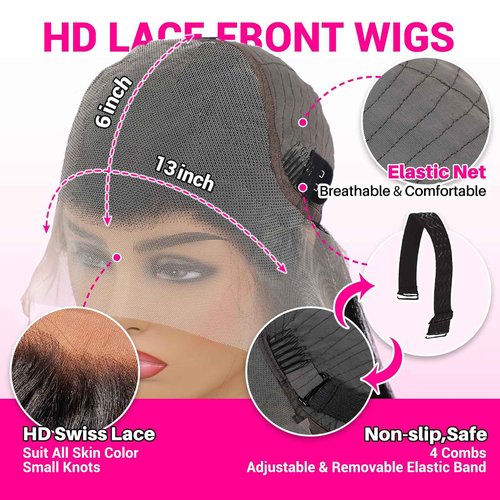 Stylifo 30 Inch 13x6 Lace Front Wigs Human Hair Body Wave Wig HD Lace Frontal Glueless Wigs Human Hair Pre Plucked with Baby Hair 180 Density Natural Black