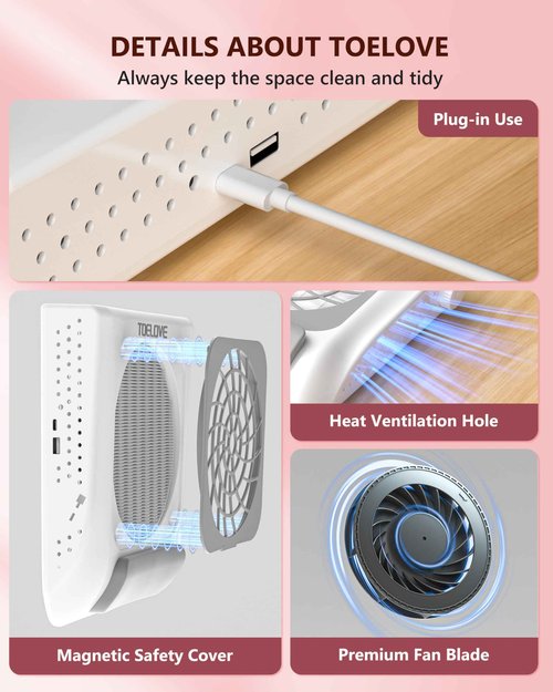 TOELOVE Upgraded Nail Dust Collector with Hand Rest, 10 Speeds, Reusable Filter, Quiet & Rechargeable, Professional Nail Fan Dust Tech Machine for Acrylic Gel Nails Polishing, Salon & Home, White