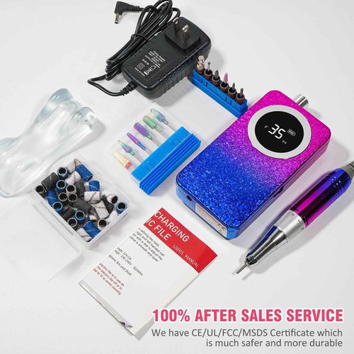 Ecagewill Portable 35000RPM Nail Drill Machine Gradient Color Electric Nail File with TFT Display Rechargeable Efile Professional Nail Drills for Gel Nails for Manicure Pedicure