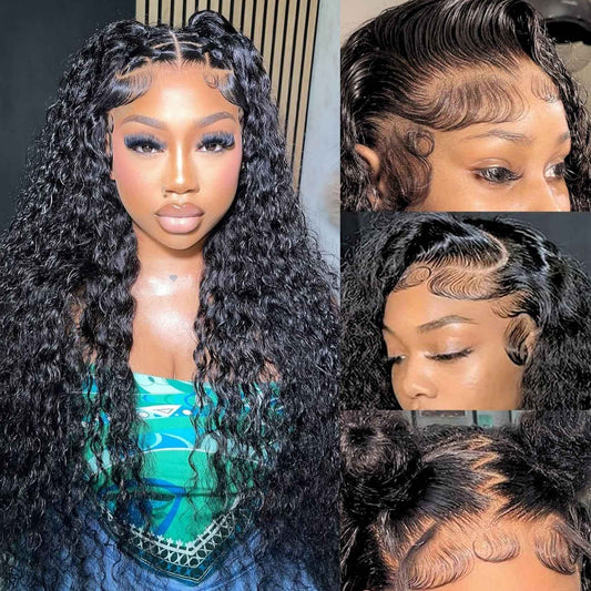 28 Inch Water Wave Lace Front Wigs Human Hair Wet and Wavy 13x6 HD Lace Front Wigs Human Hair Pre Plucked 200 Density Glueless Deep Wave Lace Front Wigs for Blak Women Full and Thick